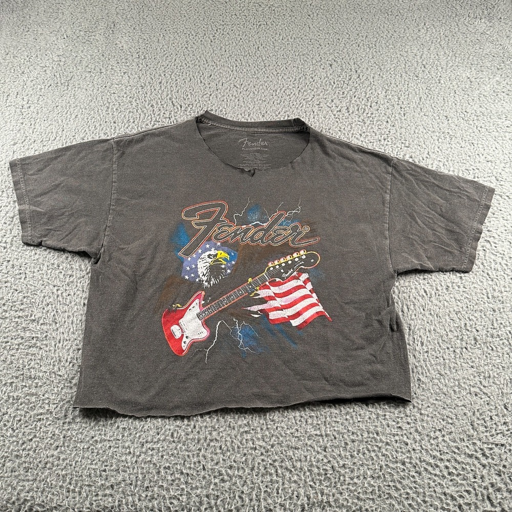 Fender Guitars T-Shirt Womens L Cropped Rock Classic Graphic‎ Y2K Retro Reworked